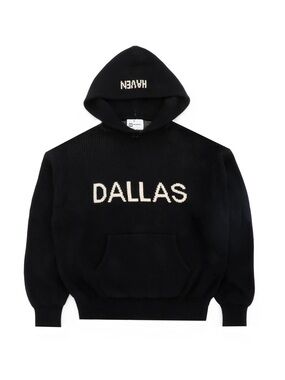 Black Knit Hoodie with Cream 'DALLAS' Lettering